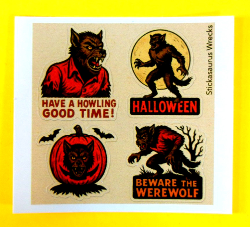 Vintage Style Werewolves Halloween Mini Sticker Sheet Style 1