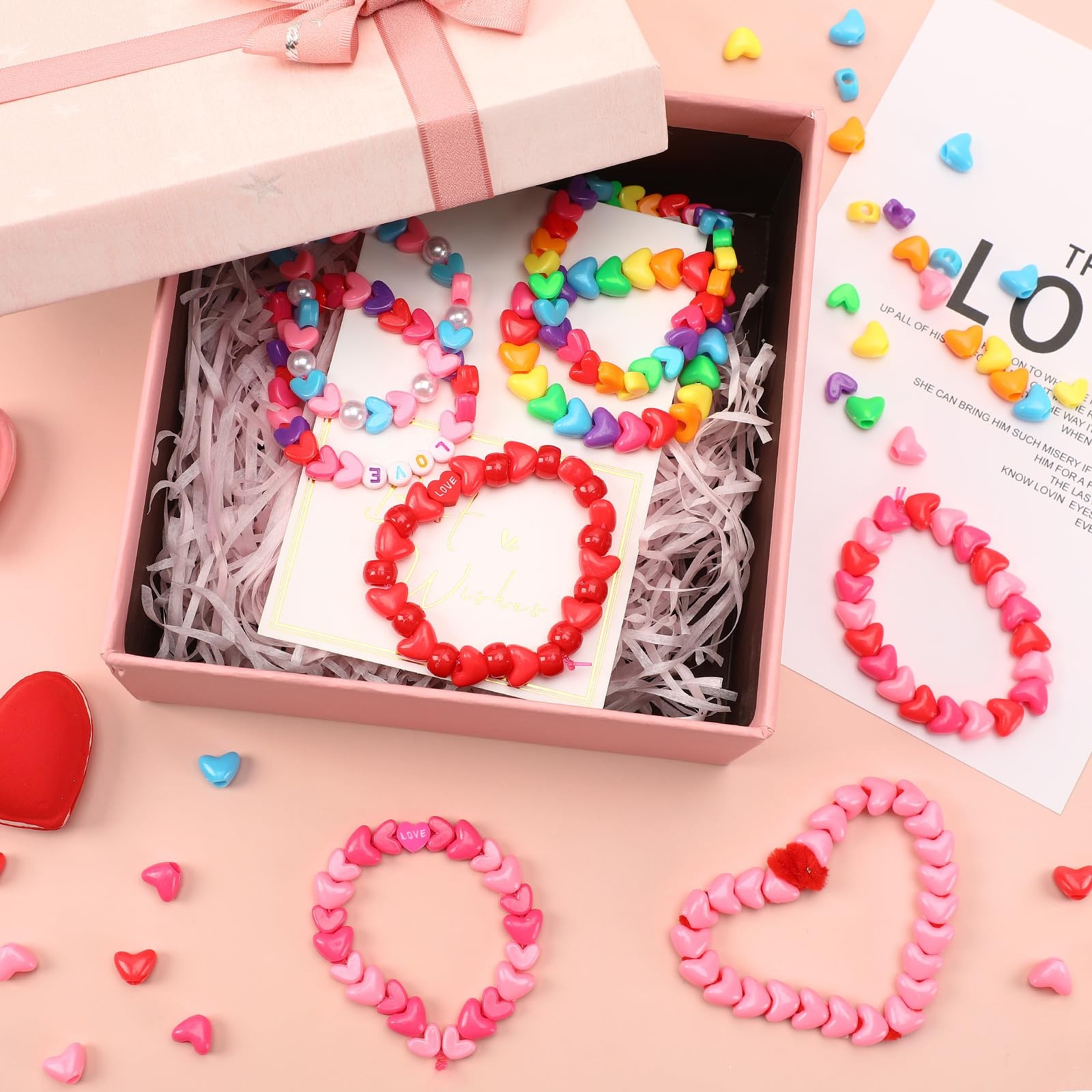UPINS 1200Pcs Heart Beads, Valentine’s Beads for Small, Multicolor