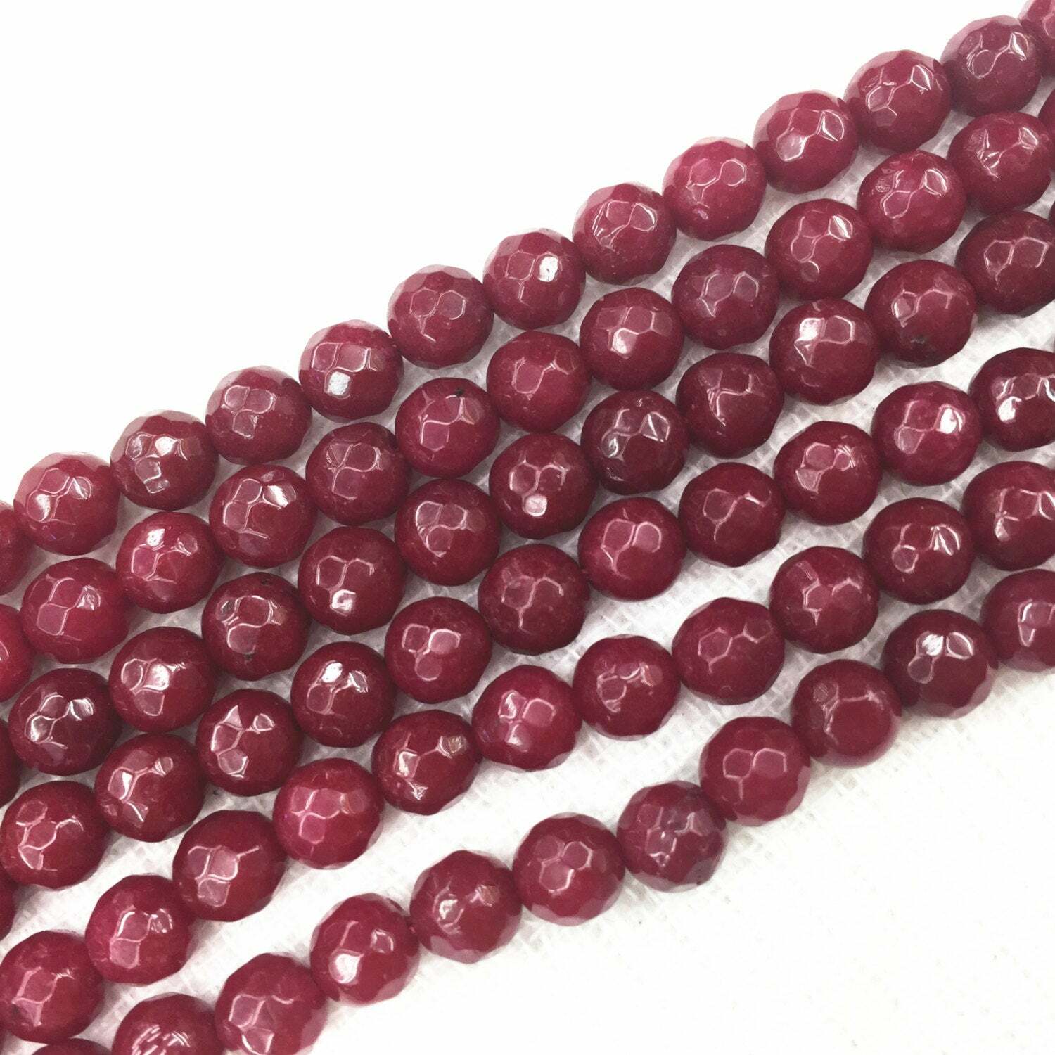 Ruby Red Dyed Jade Faceted Round Beads 4mm 6mm 8mm 10mm 12mm 15.5″ Strand