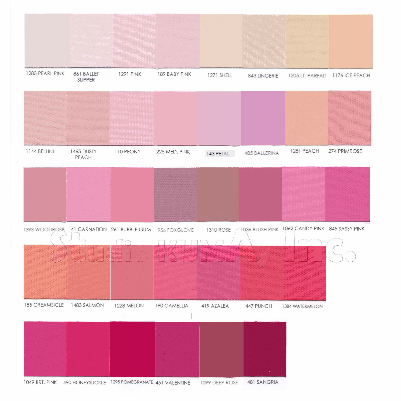 ROBERT KAUFMAN “KONA COTTON SOLID” Pink tones by the 1/2 yard