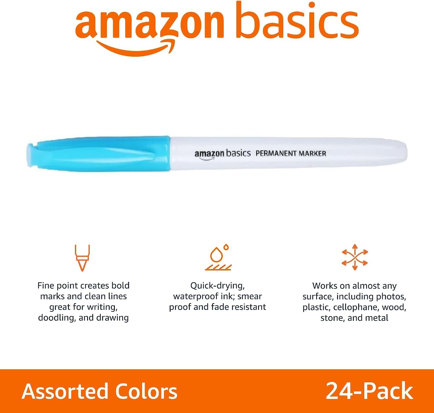 Waterproof Fine Tip Permanent Markers – 24 Pack for All Surfaces and Projects