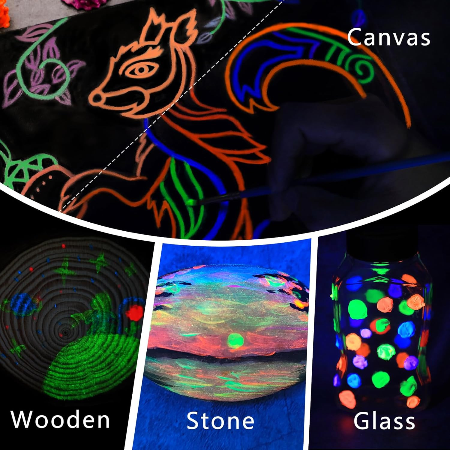 Artecho Glow in the Dark Acrylic Paint Set – 8 Colors X 20Ml (0.7Oz), Non-Toxic