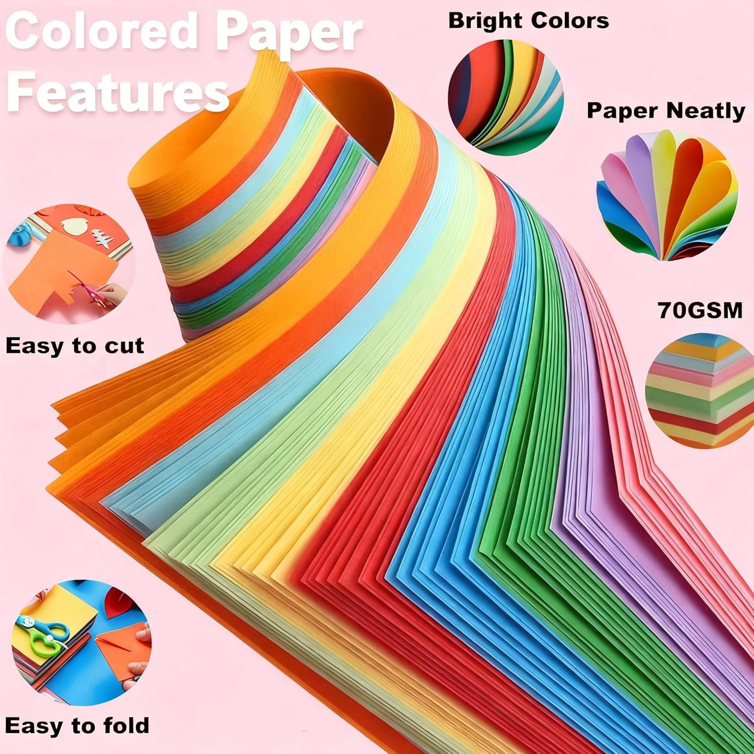 Colored Paper 100 Sheets, 20 Assorted Colors Construction A4 Copy Paper for Scho