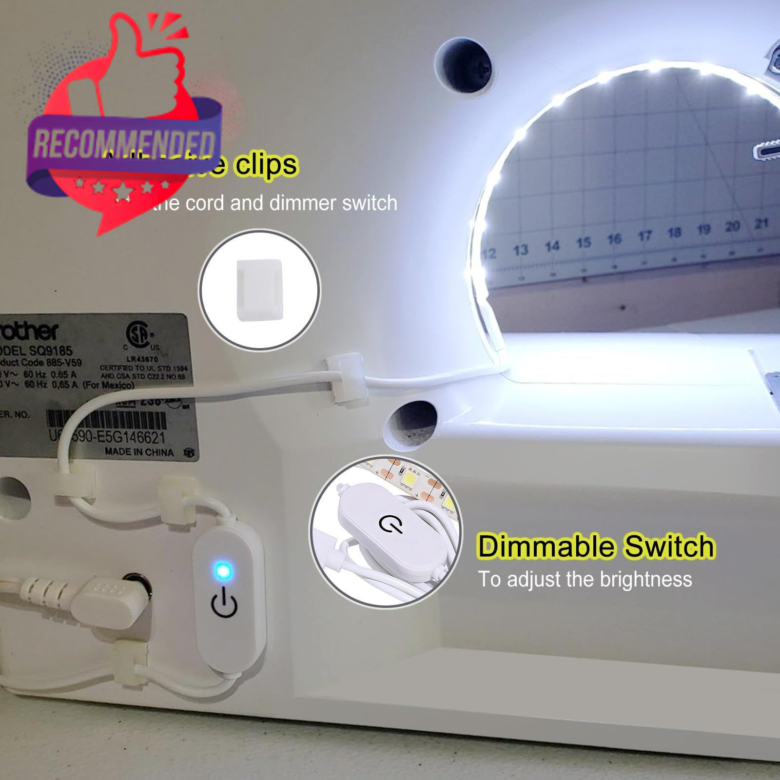 Sewing Machine Led Light Strip With Touch Dimmer, Usb Powered 6500k Cold White