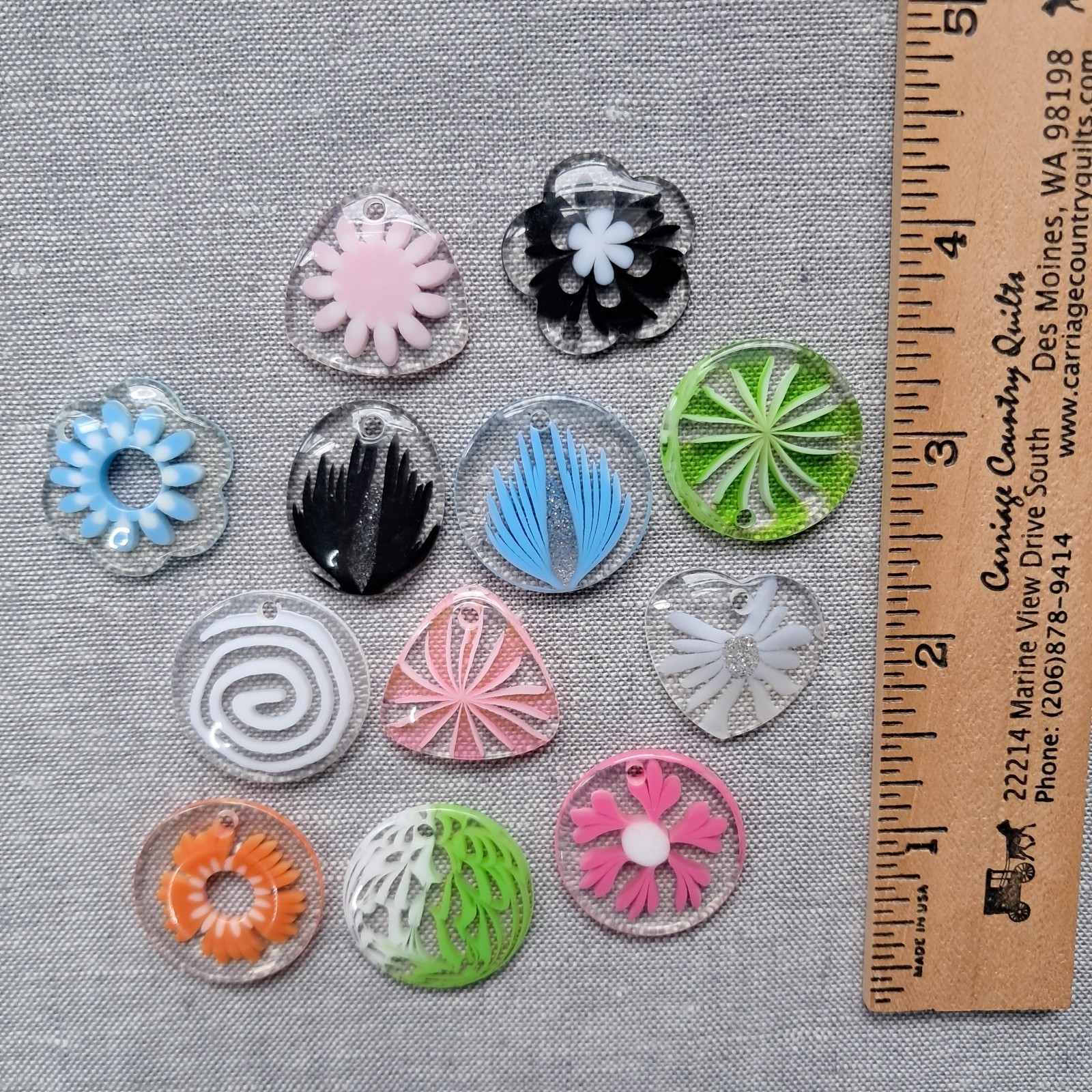 Retro Acrylic Resin Pendants w/ Holes Jewelry Making Mod Groovy Mixed Shapes