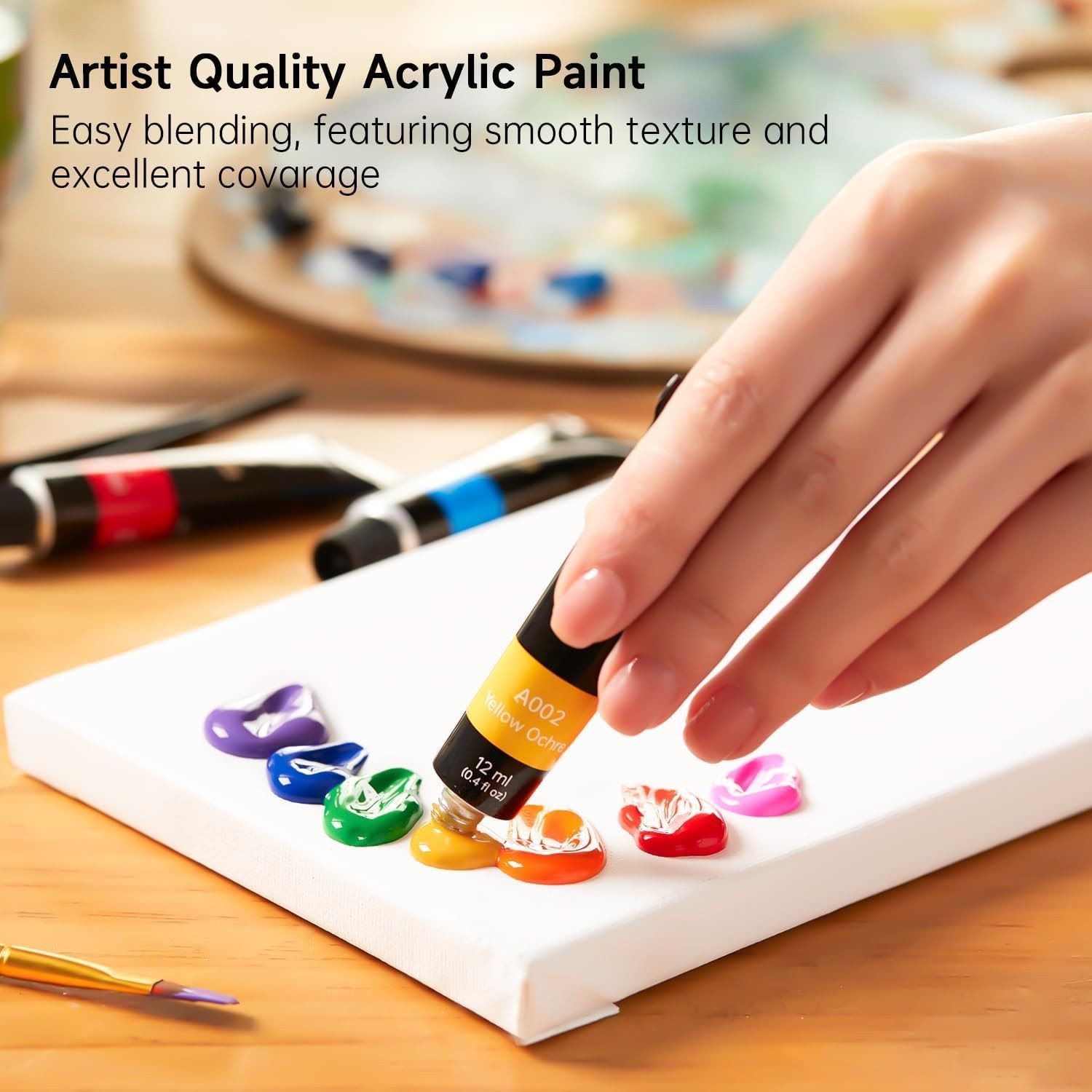 16 Assorted Acrylic Paint Tubes (12ml) with Brushes – Safe for Kids & Adults