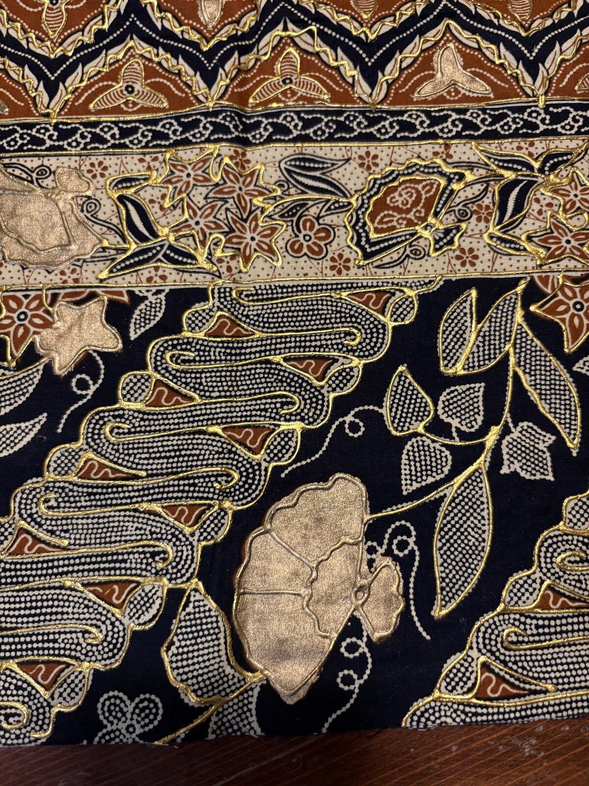Lot 2 Vintage Bali Prada Batik Fabric Panels 1970s Gold 78×40 77×20