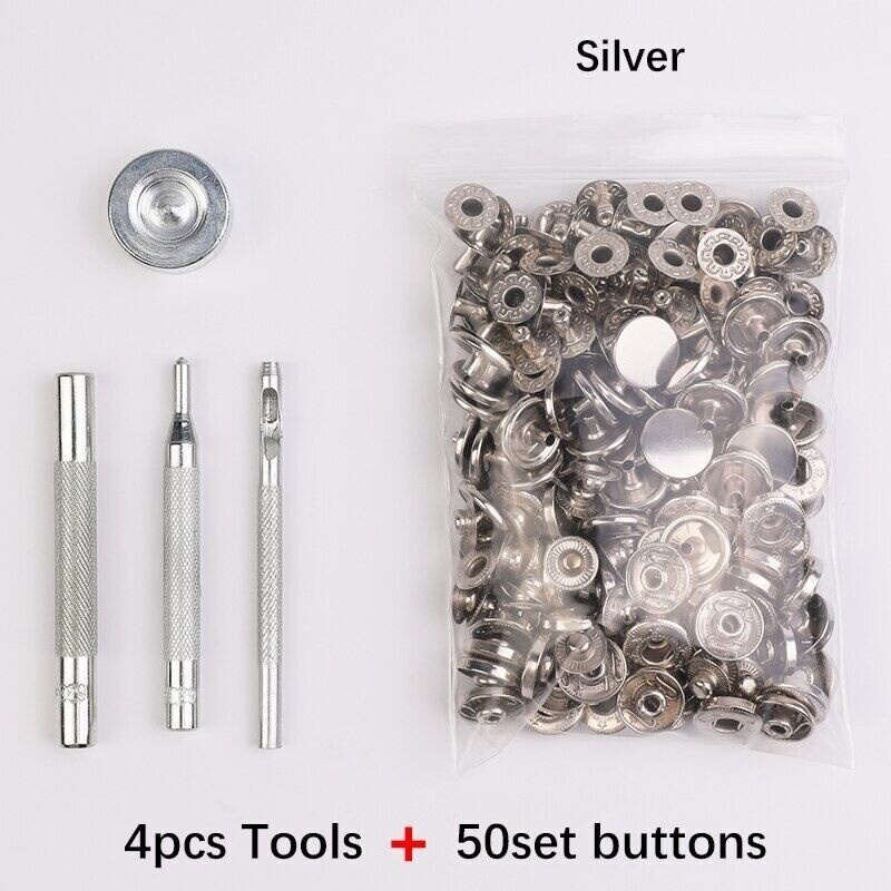 Leather Snap Fasteners Kit 10/12/15mm Brass Button Snaps Press Studs With 4 Tool