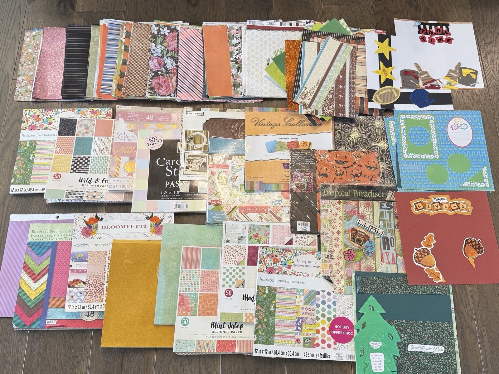 1 POUND Curated Scrapbooking Paper Lot 12×12 Mixed Design Themes Junk Journaling