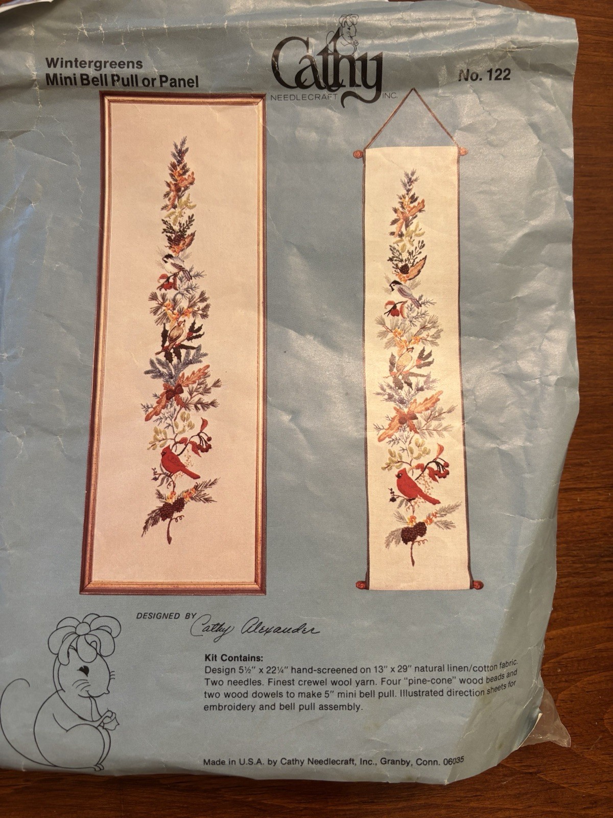 Wintergreen Mini Bell Pull Panel No122 Crewel by Cathy Vintage Embroidery RARE