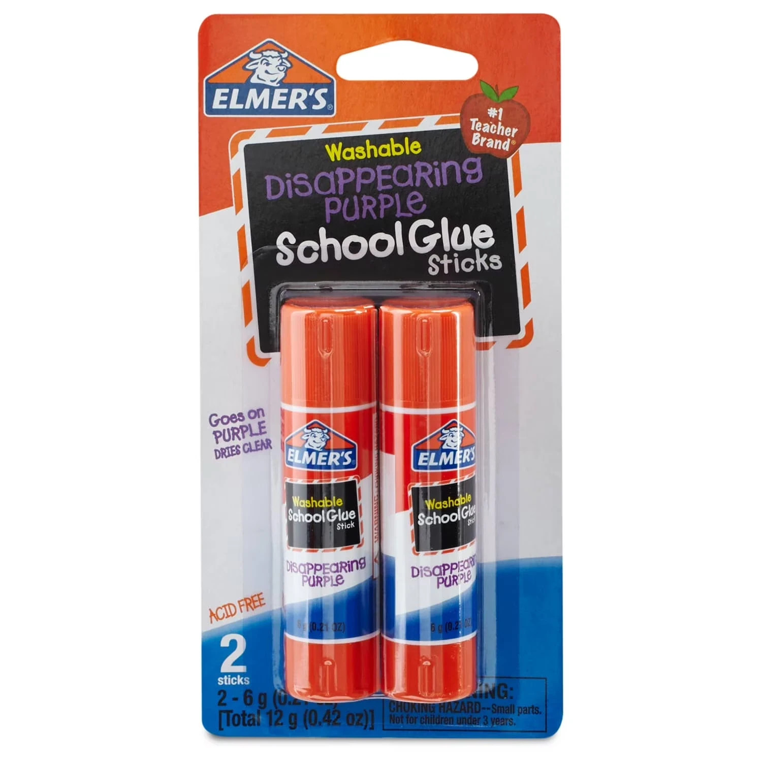 Elmer’s Purple Glue Sticks Washable School Craft Glue Disappearing Formula 2 Pac
