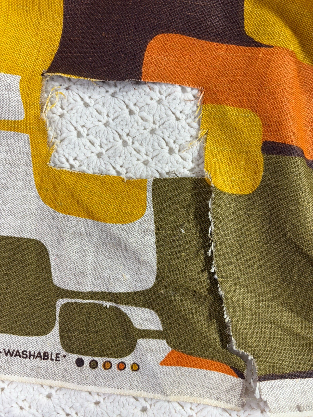 Vintage Filkauf Screen Printed Linen Fabric MCM Retro Orange Brown 100% Linen