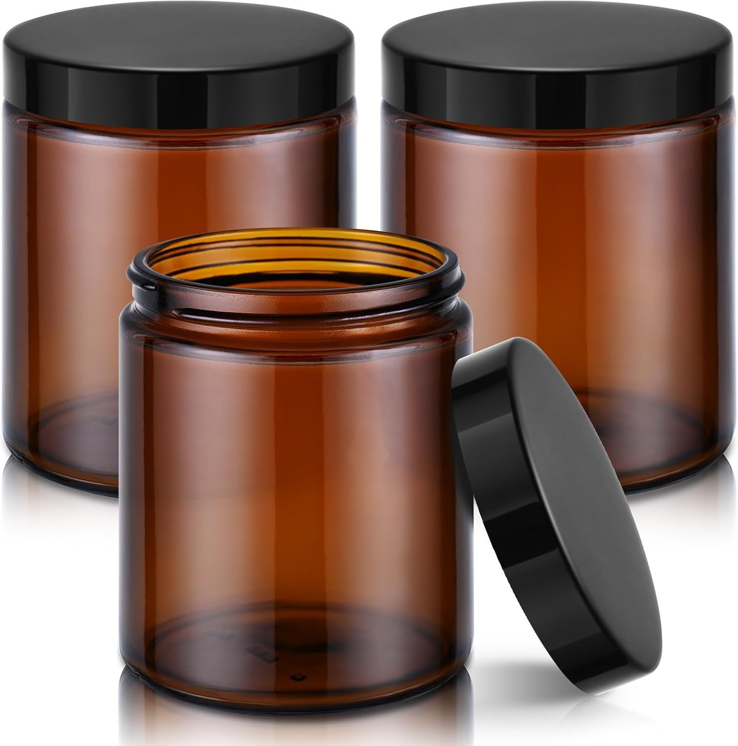 Tecohouse 8oz Amber Glass Jars with Lids, 3 Pack Candle Jars with Blank Labels,