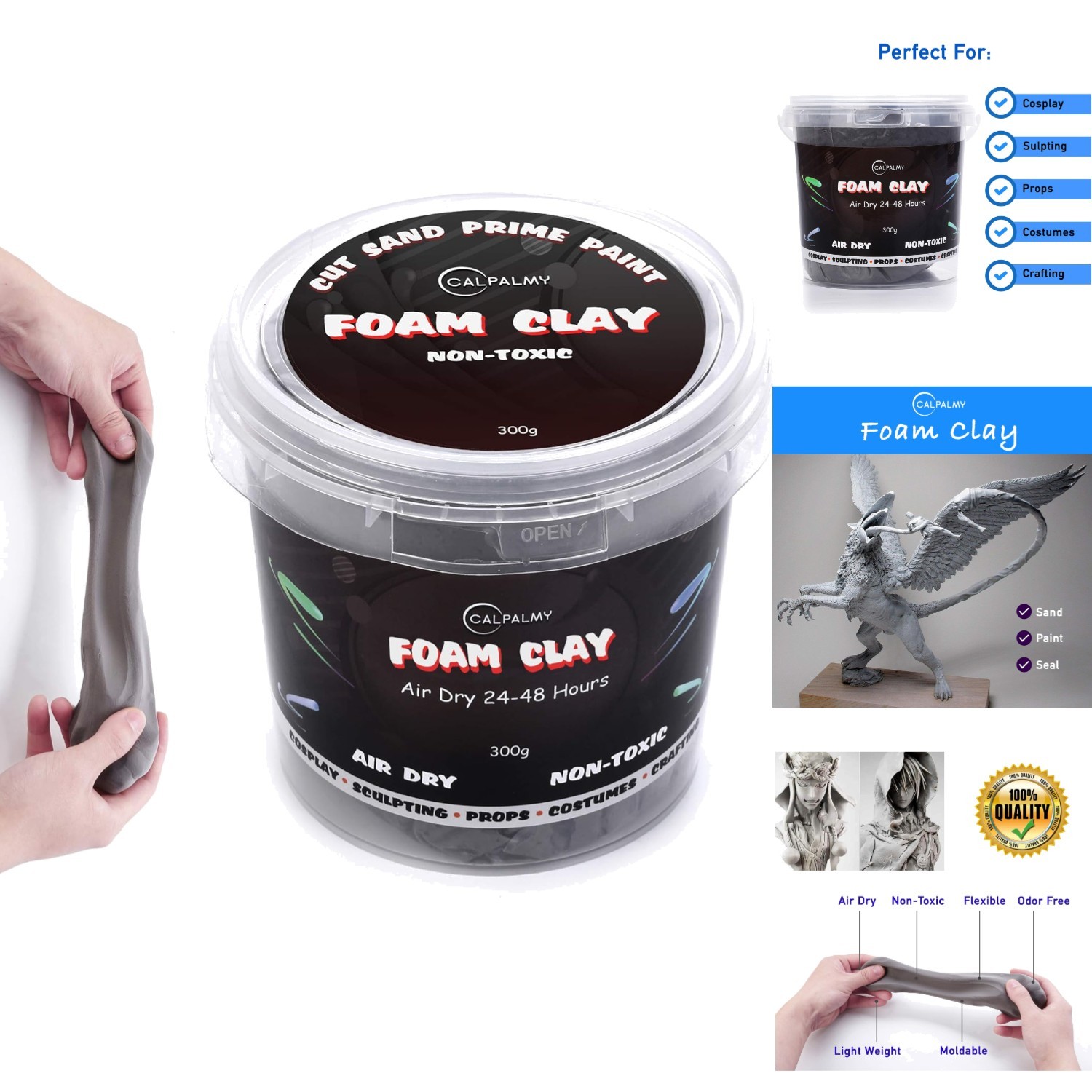 High Density Gray Foam Clay – 300g Non-Toxic Air Dry Clay for Artists & Crafters