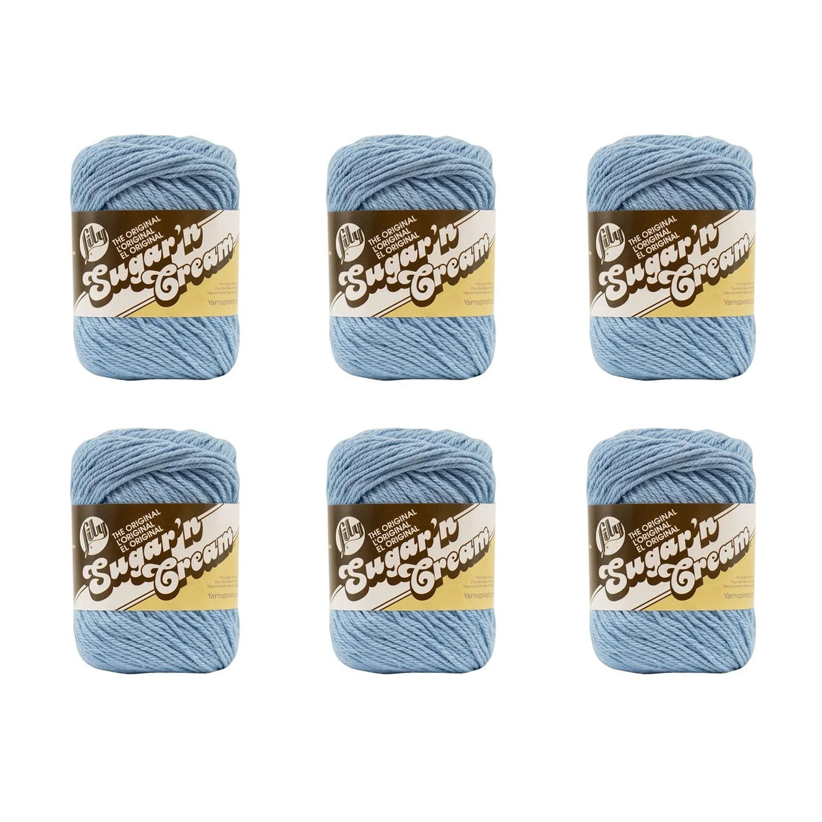 Lily Sugar n Cream Light Blue Cotton Yarn 6 Pack for Knitting and Crocheting