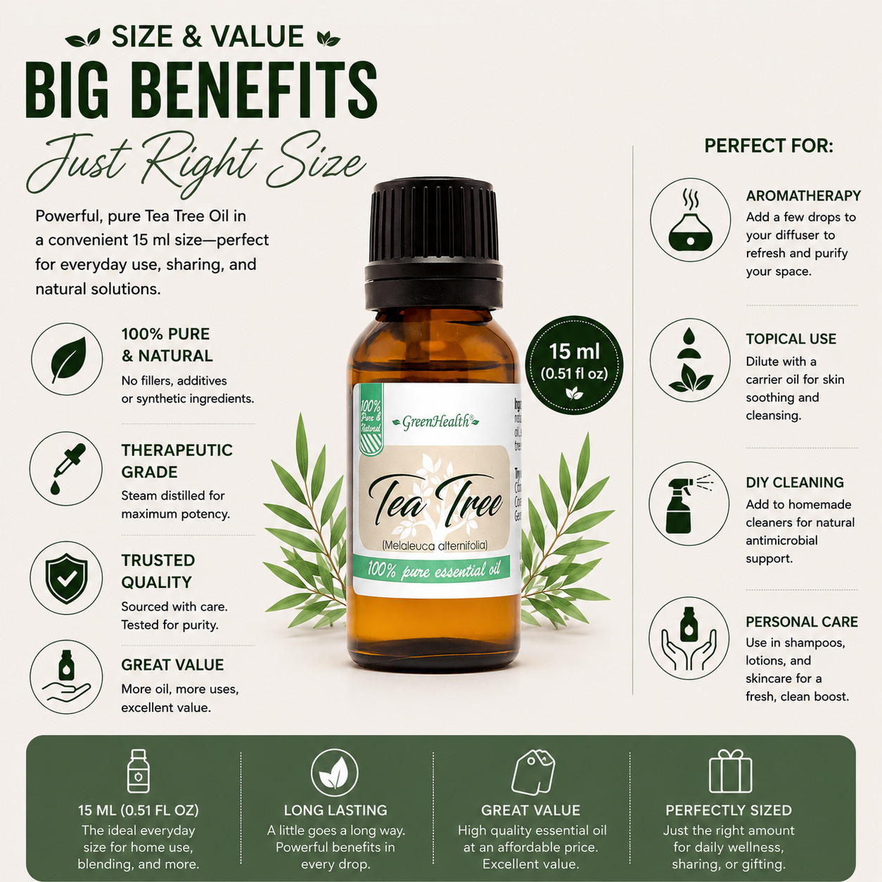 15 ml Tea Tree Essential Oil (100% Pure & Natural) – GreenHealth