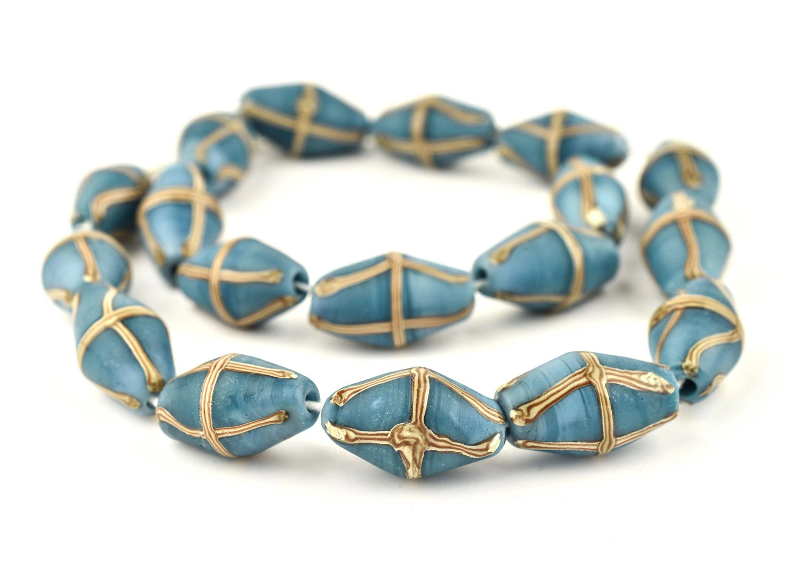 Turquoise Blue Java French Cross Beads 14mm Indonesia Bicone Glass Large Hole