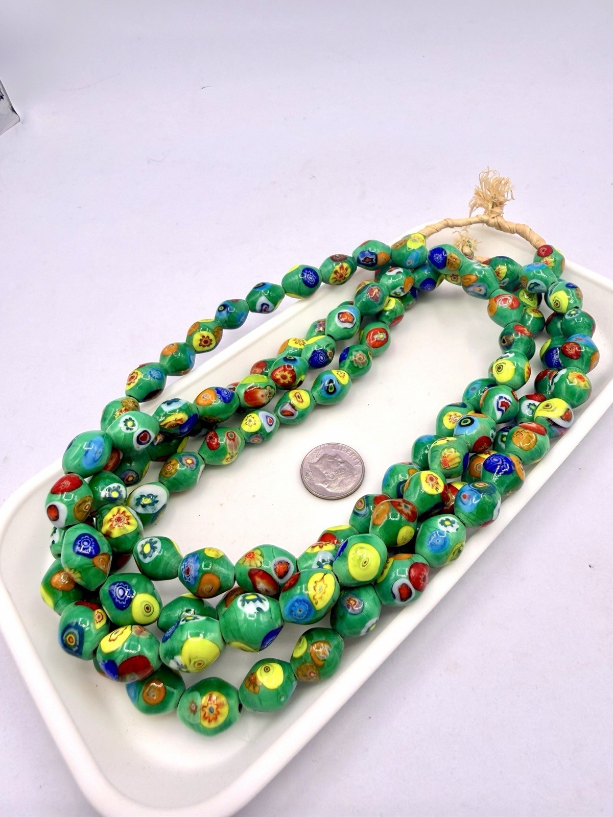 118 Pcs Green Vtg Millefiori Oval Barrel Beads 10x12mm Handmade Jewelry Making G