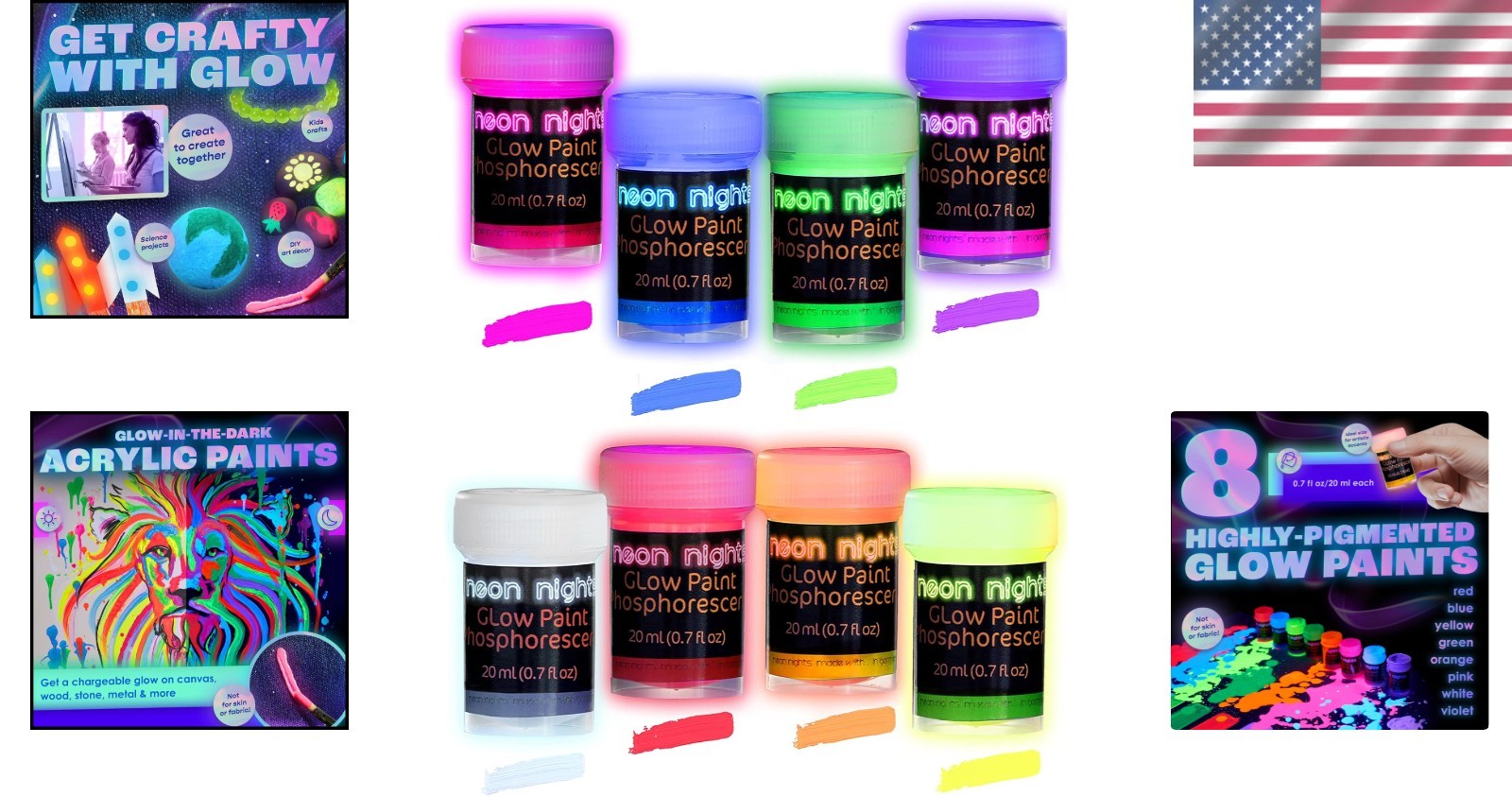 Glow in The Dark Acrylic Paint Set – 8 Vibrant Colors for Indoor & Outdoor Use