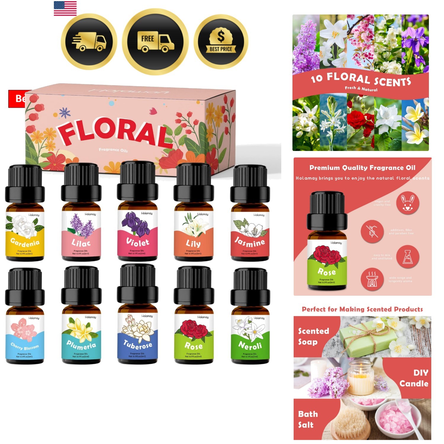 Floral Essential Oils, Fragrance Oil for Candle Making, 5mlx10, Soap Making …