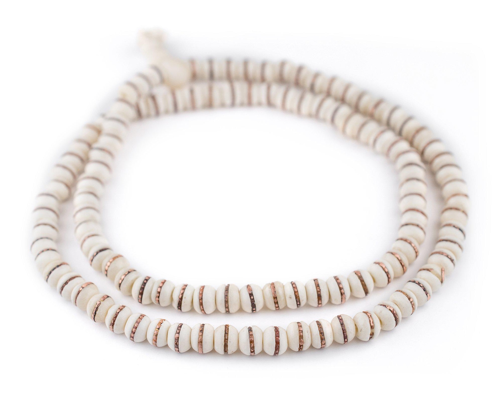 Copper-Inlaid White Bone Mala Beads 8mm Nepal Round Large Hole 28 Inch Strand
