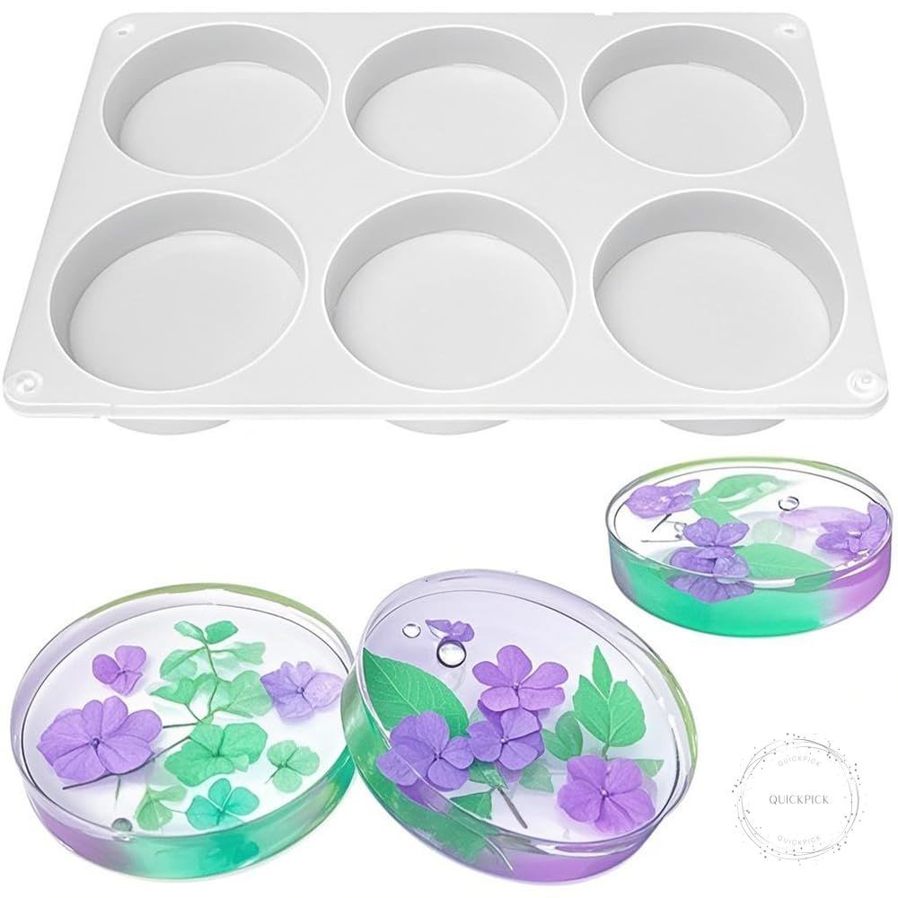 6-Cavity Deep Round Coaster Silicone Molds for Epoxy Resin 4 Inches Coaster Resi