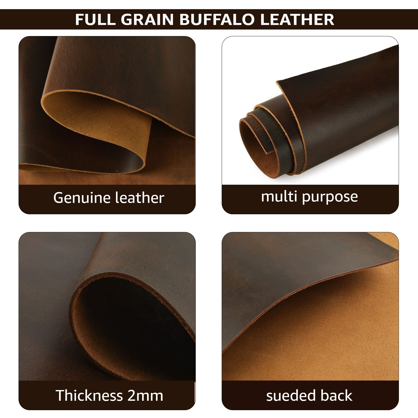 Full Grain Buff Leather Sheet-Premium Craft Leather for Tooling, Upholstery