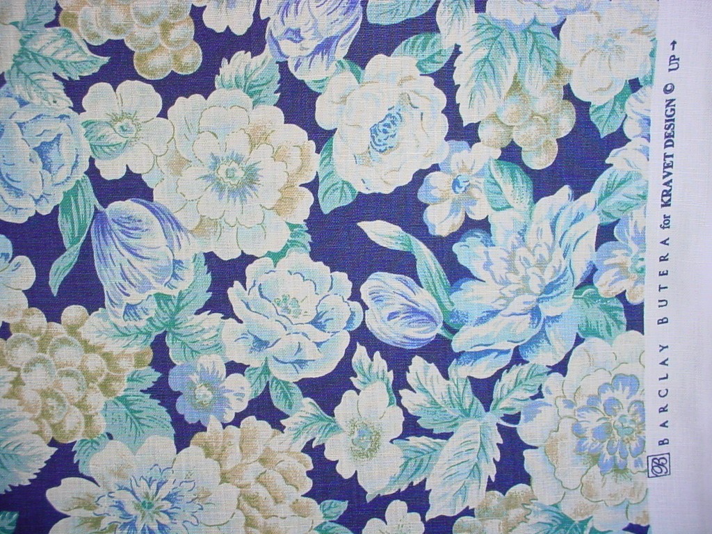17-5/8Y Kravet Essex Aqua Teal Cream Baltic Floral Linen Print Upholstery Fabric