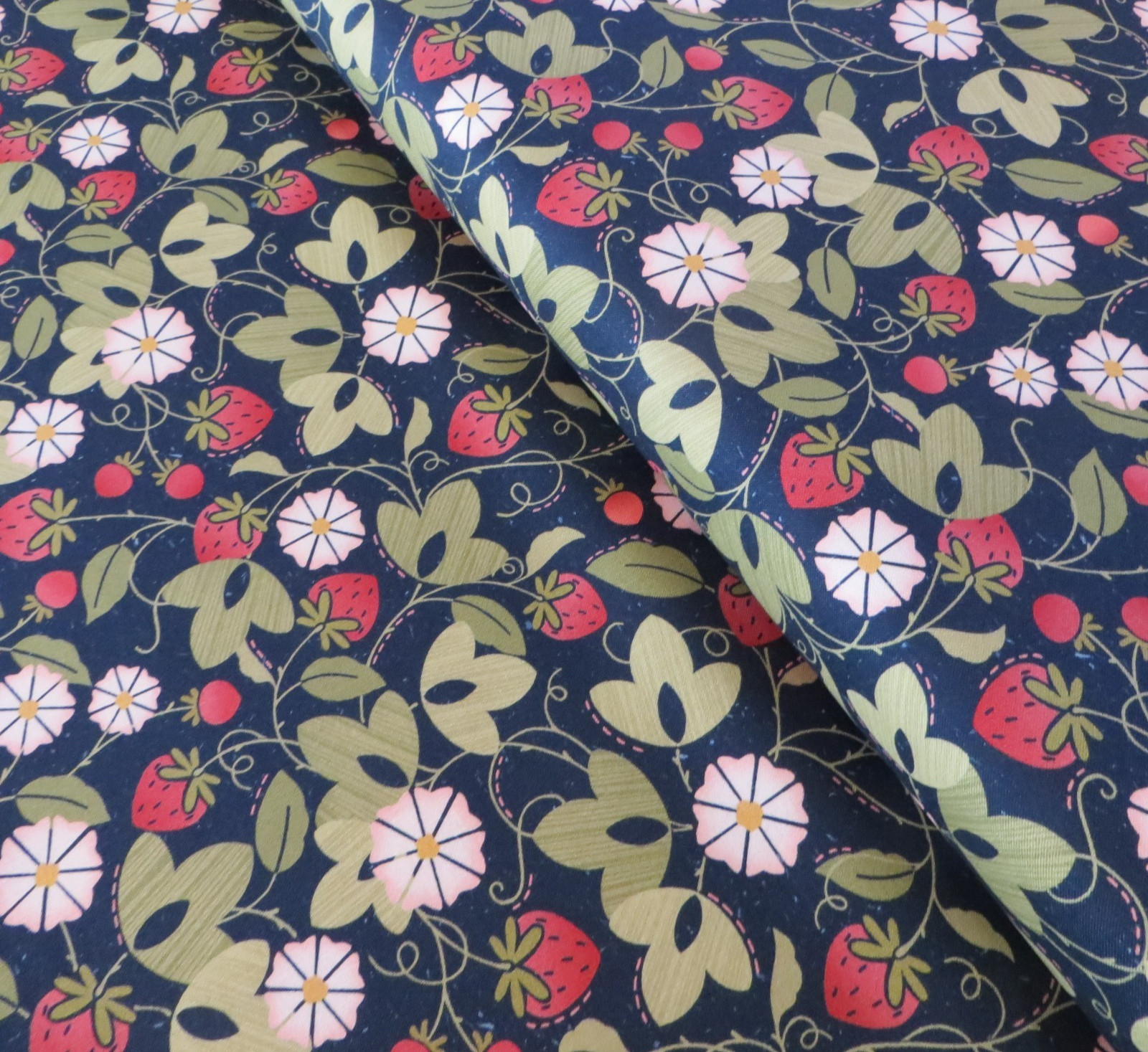 Yard ~ Strawberry Field On Navy Blue by Marcus $3.99 Ships ANY Amount Fabric