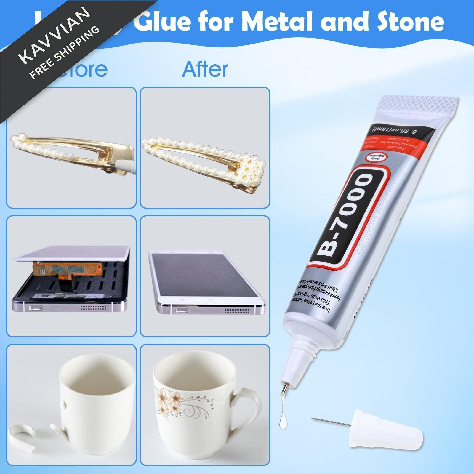 B7000 Glue Clear for Rhinestones, 0.5 fl oz (15ml), 4Pcs, 0.5fl.oz (15mL)