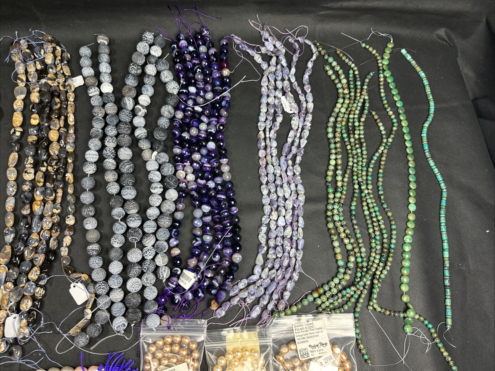 Lot of Fine Jewelry Strands Of Beads,Spacers, Pearls, Pyrite, Fire Agate & Other