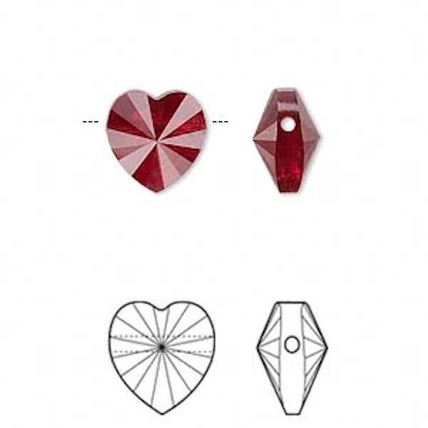 Bead, 2 Swarovski Faceted Siam Red 10x10mm Heart Crystal Beads (5742) *
