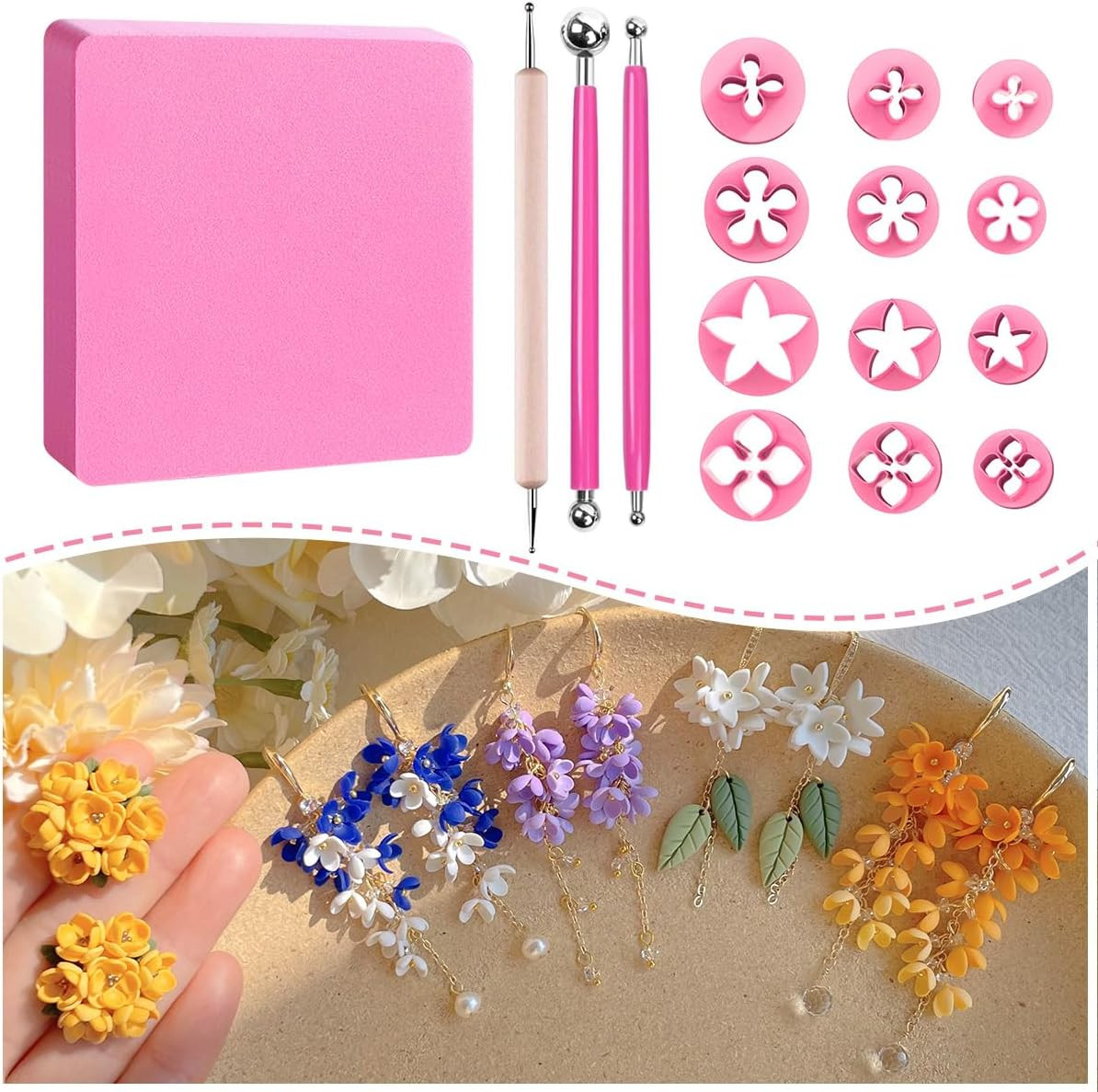 Spring Polymer Clay Cutters Set – 12 Flower Shapes for Earring Making
