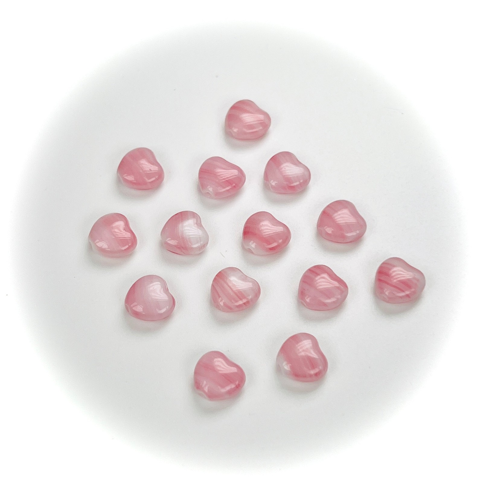 Czech glass Heart shaped druk beads 8mm Pink Agate Opaque Pressed Beads 50 pcs