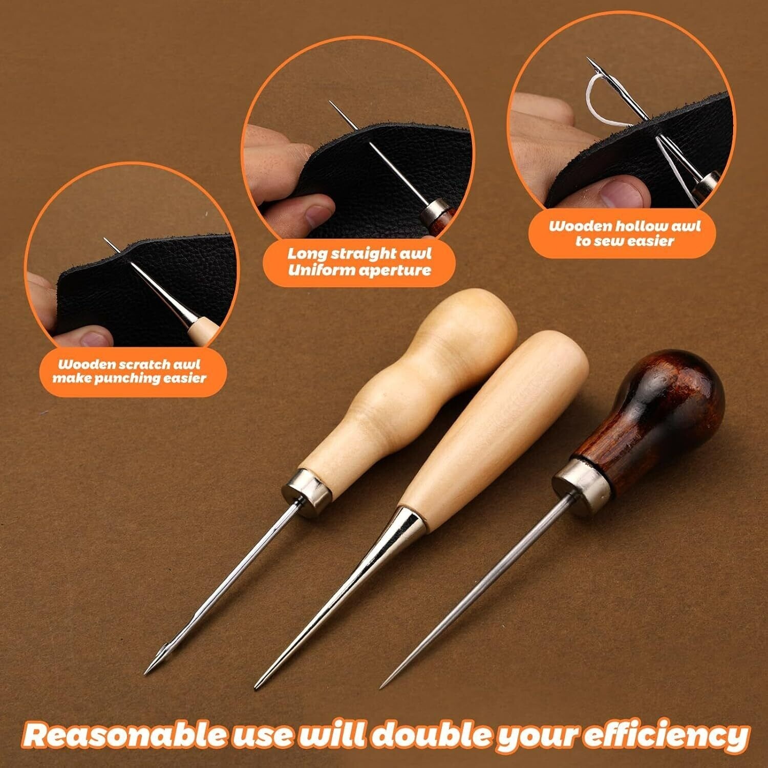 Leather Working Kit with Leather Needles Sewing Awl Waxed Thread Sewing Tools