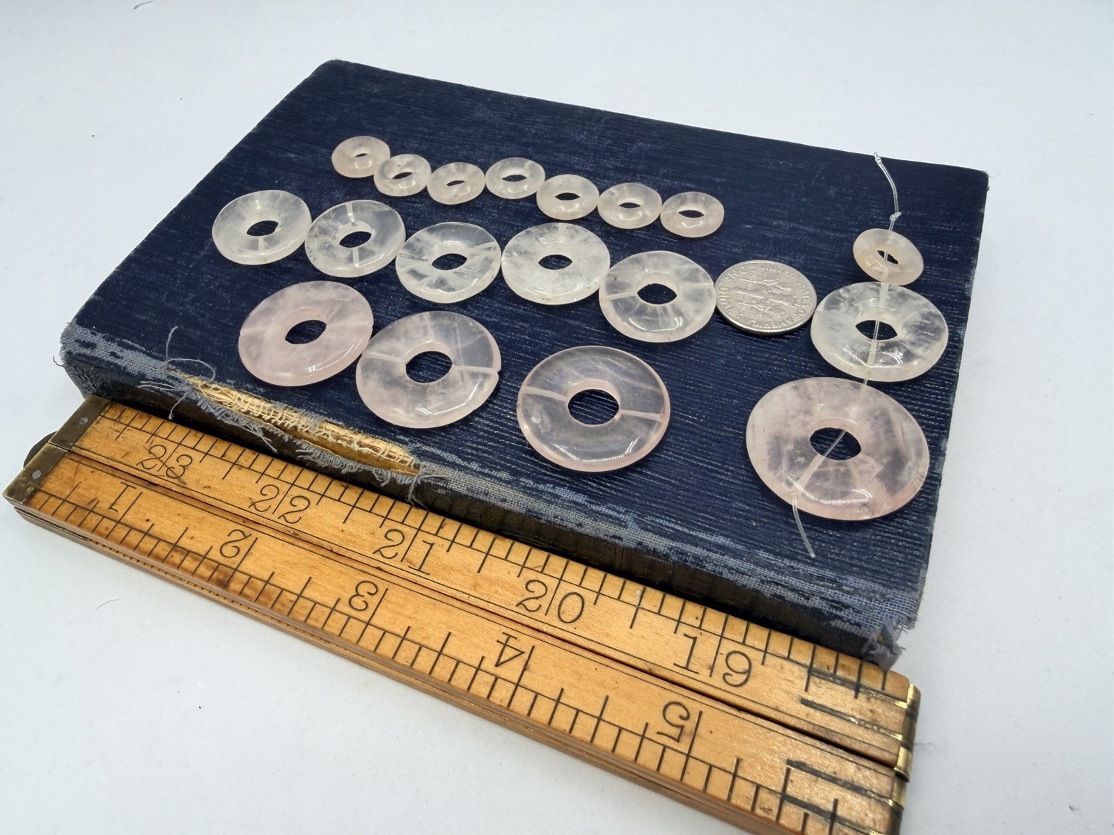 18 Pcs Vintage Carved Rose Quartz Beads Drilled Donuts Cages Mixed Size Artisan
