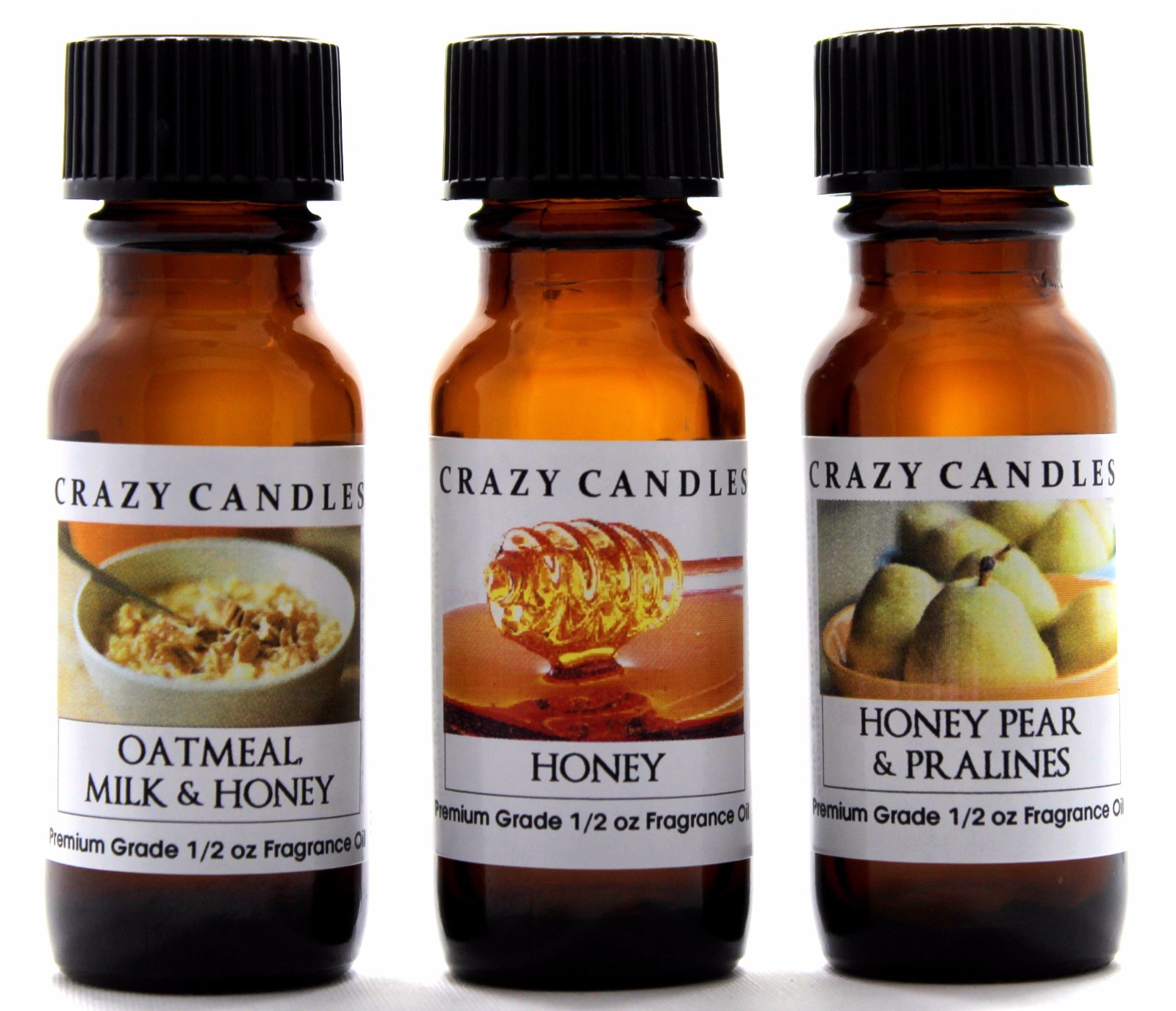 3 Oil Honey Pear & Pralines, Oatmeal, Milk & Honey, Honey, 1/2oz Crazy Candles