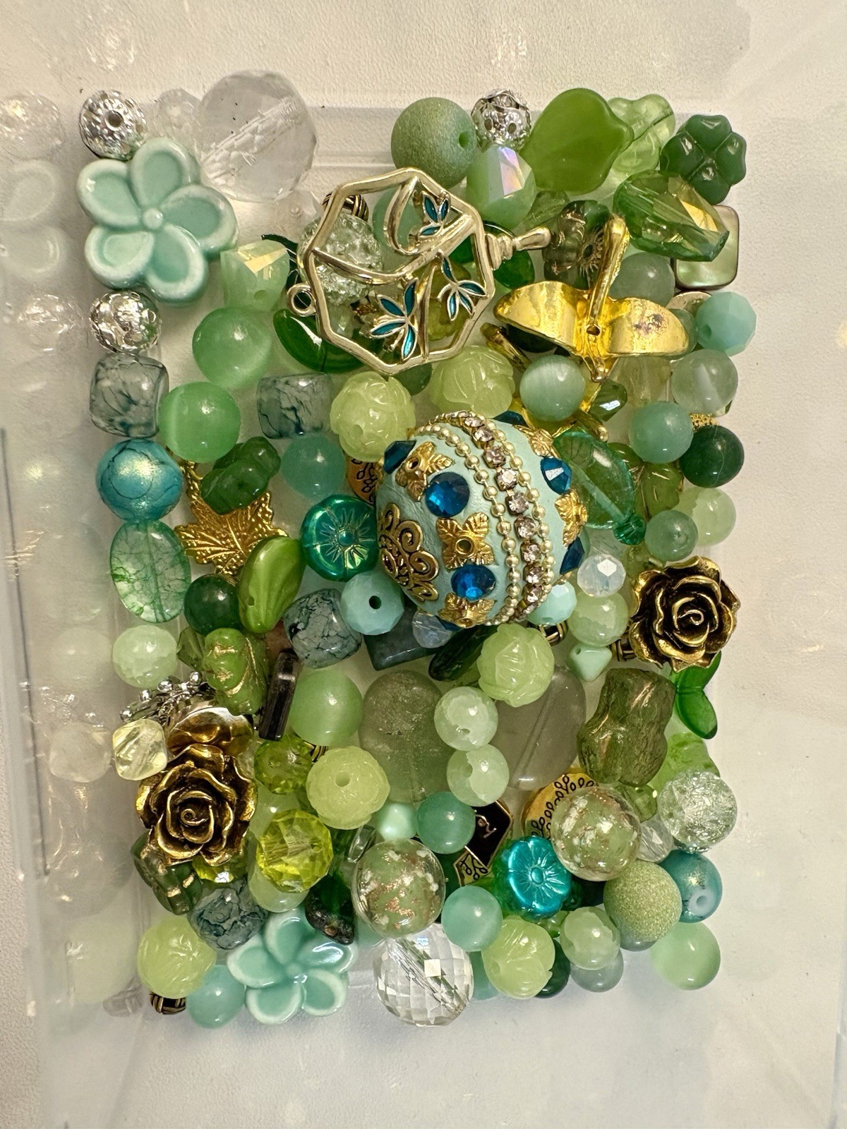 Natural Green BEAD MIX for Jewelry Making – Glass, Gemstone, Boho, Czech