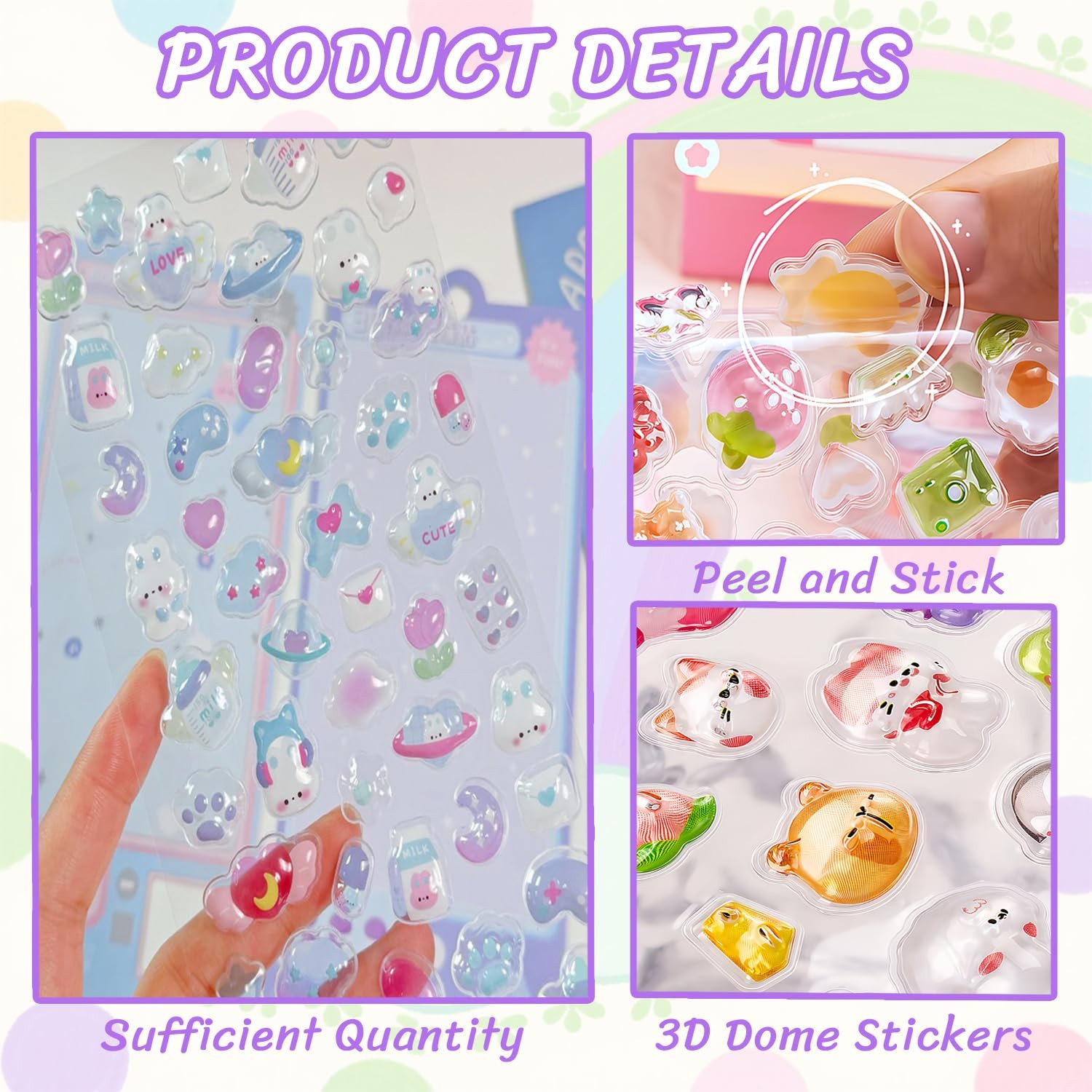 3D Puffy Stickers, 10 Sheets 500+ PCS Mini Kawaii Resin Decorative Stickers f…