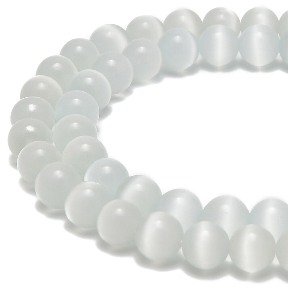 White Cat’s Eye Smooth Round Beads 4mm 6mm 8mm 10mm 12mm 15.5″ Strand