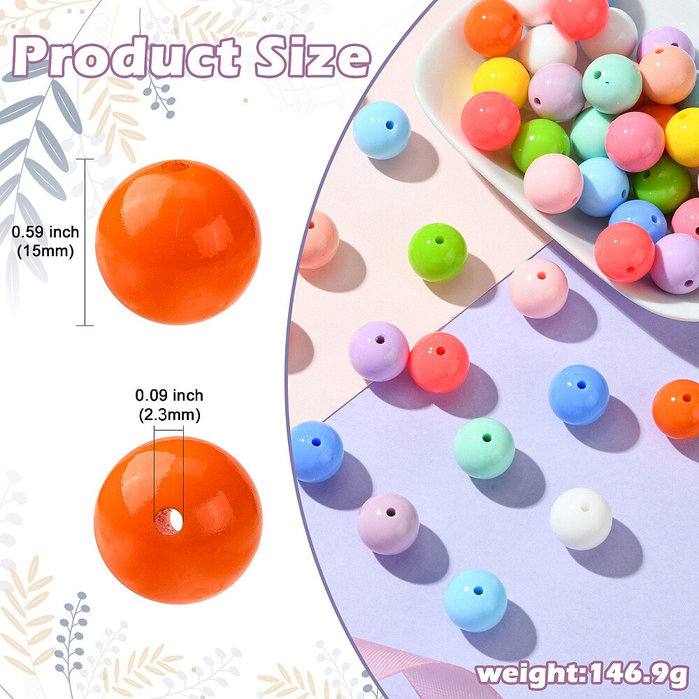 50x Silicone Round Focal Bubblegum Spacer Beads for DIY Lanyard Jewelry Making