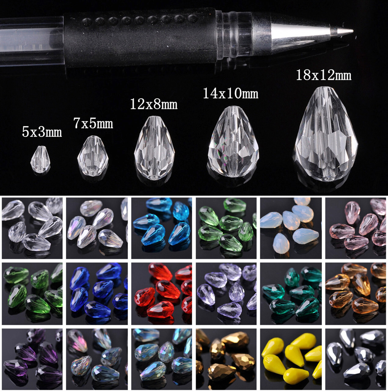 Teardrop 5×3 7×5 12×8 15×10 18x12mm Faceted Crystal Glass Loose Crafts Beads lot