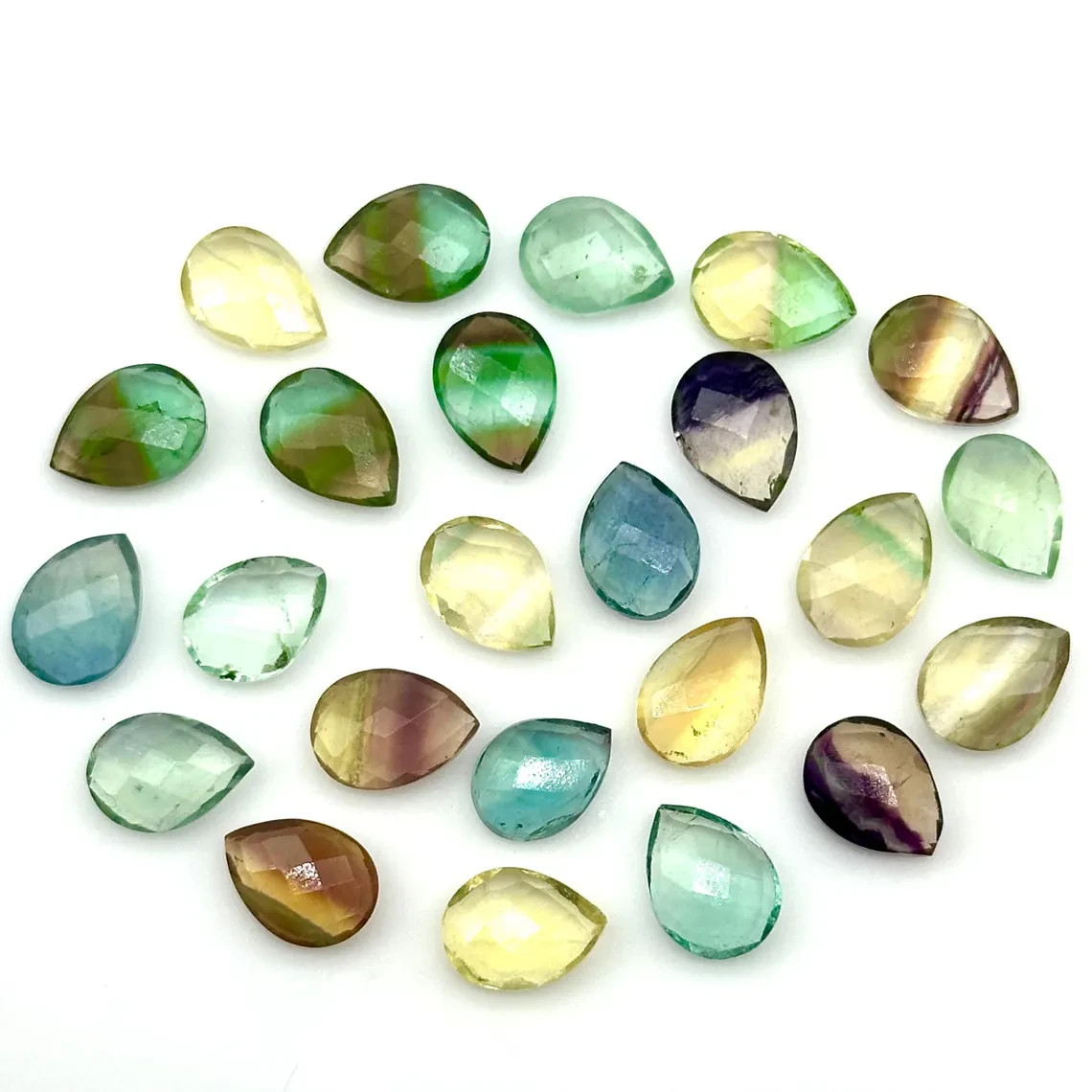 Rainbow Fluorite Faceted Pear Shape Beads, AAA+ Quality Teardrop Bead, 9X12 MM