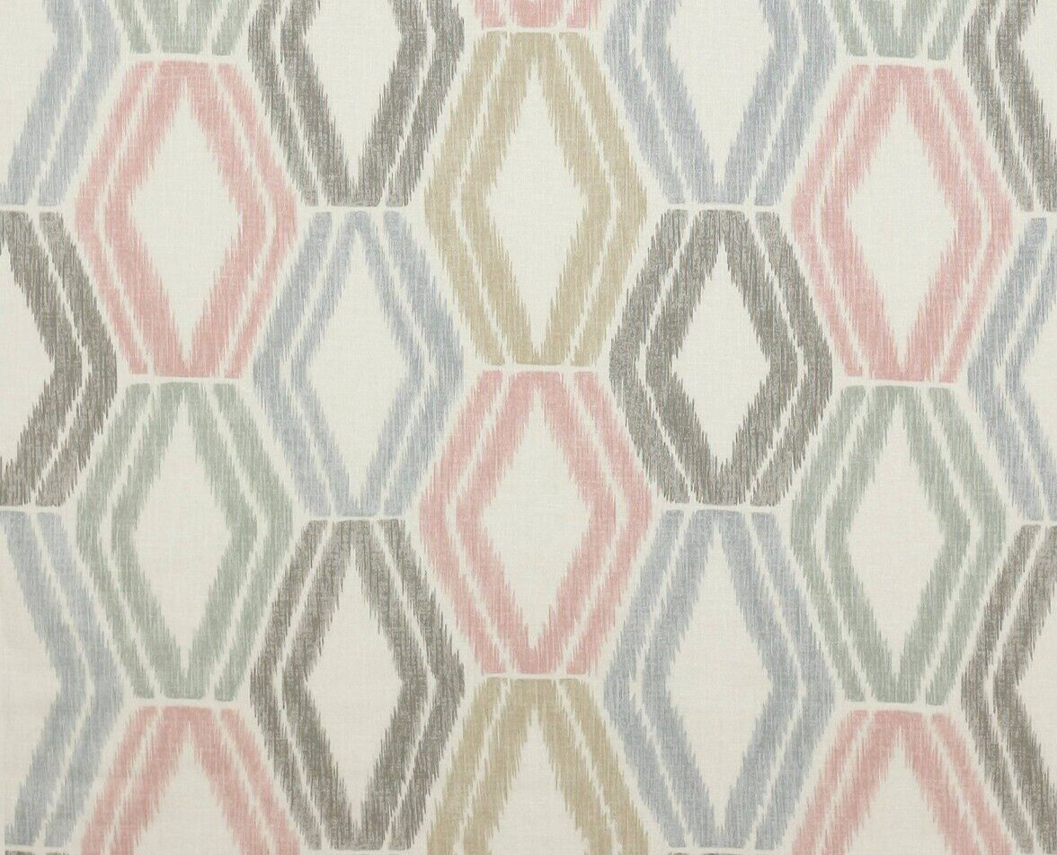 JANE CHURCHILL CURTAIN FABRIC Alexis 3.8 METRES PINK/AQUA LINEN BLEND EDEN COLL