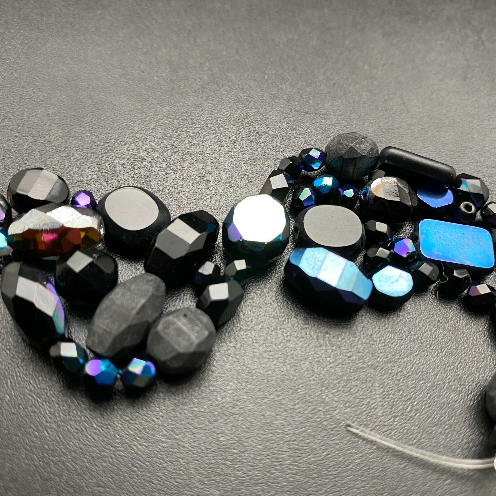 Multi-Shaped Assortment Black With AB Finish Czech Glass Beads (BLKCG58)