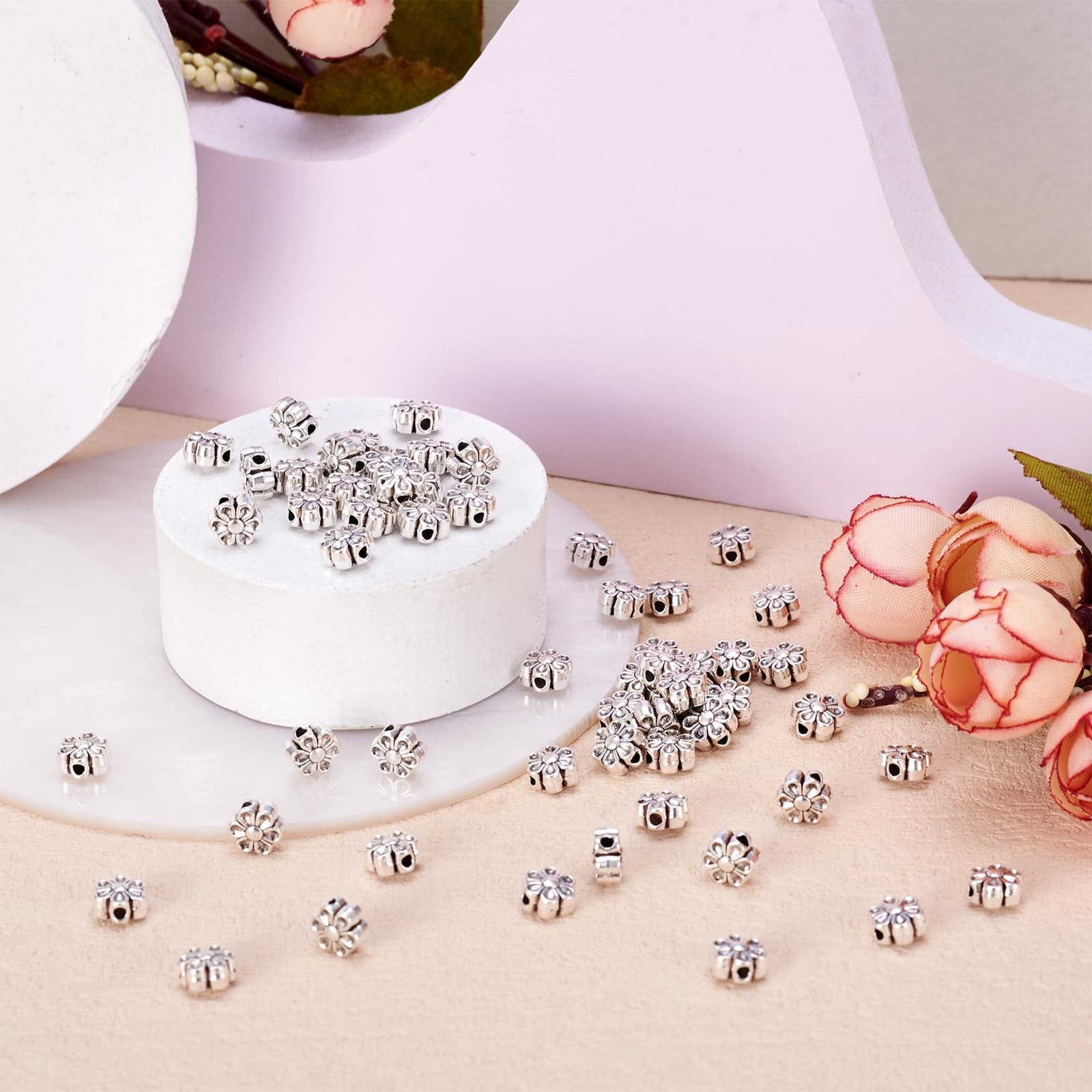 Bead Spacer Charms Tibetan Silver Antique Silver Flower 100pcs 6.5×4.5mm Hole