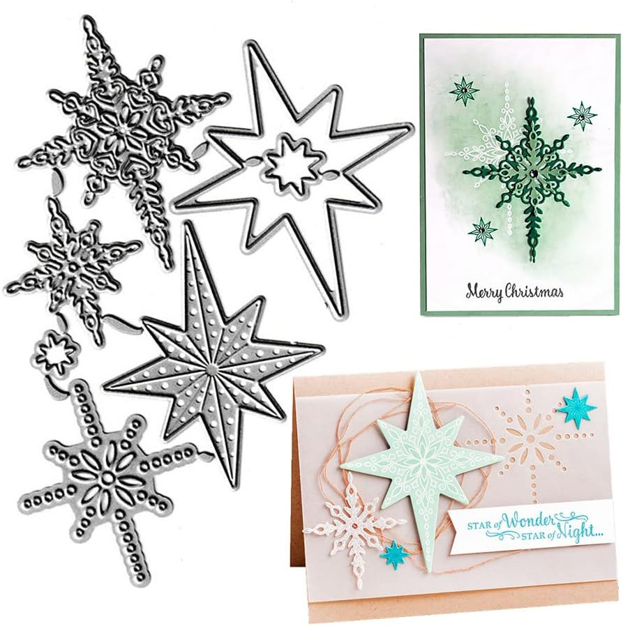 7Pcs Anise Stars Cutting Dies, Stars Die Cuts Metal Embossing Stencils Template