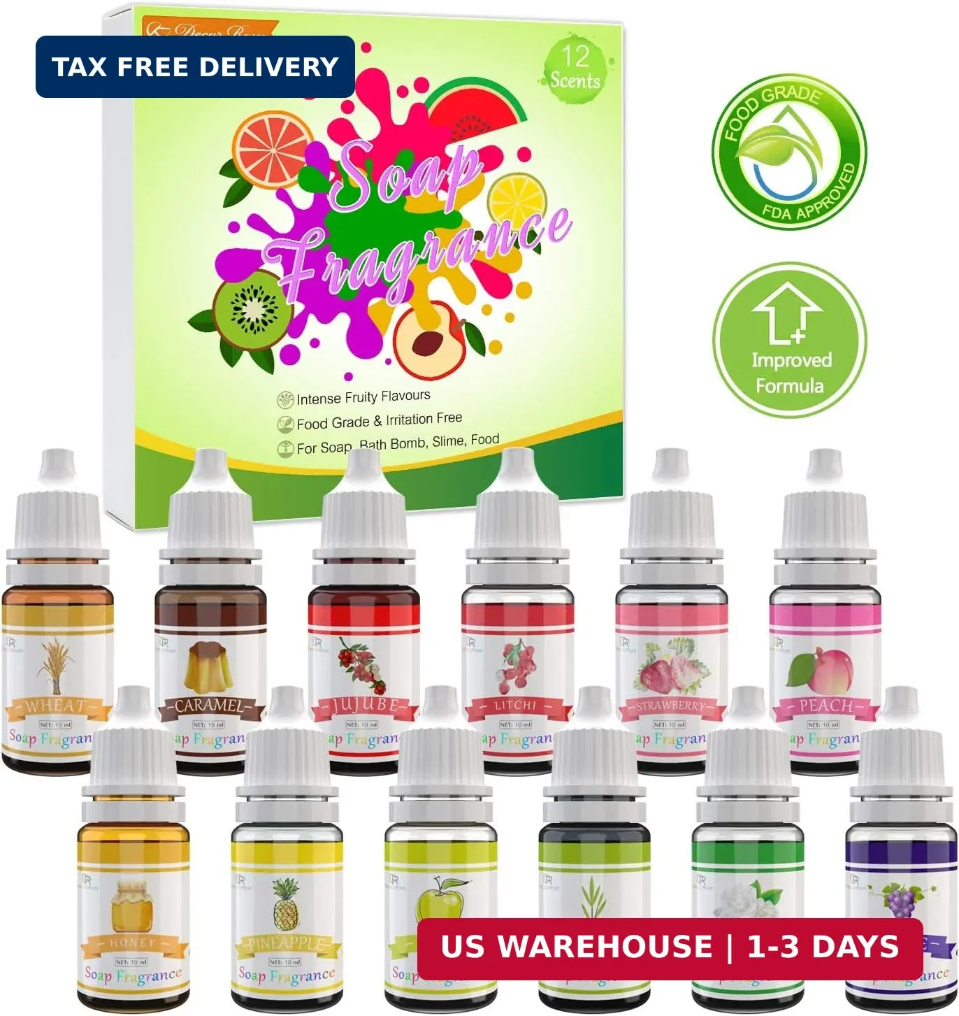 Soap Fragrance Oil – 12 Liquid Soap Scents Set for Bath Bomb Making, Soap Making