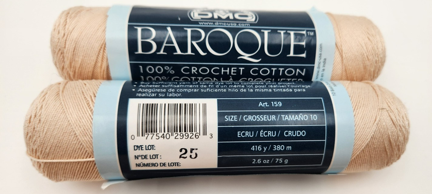 DMC Baroque Crochet Cotton Super Mercerized Colorfast Yarn ECRU / WHT Lot of 4