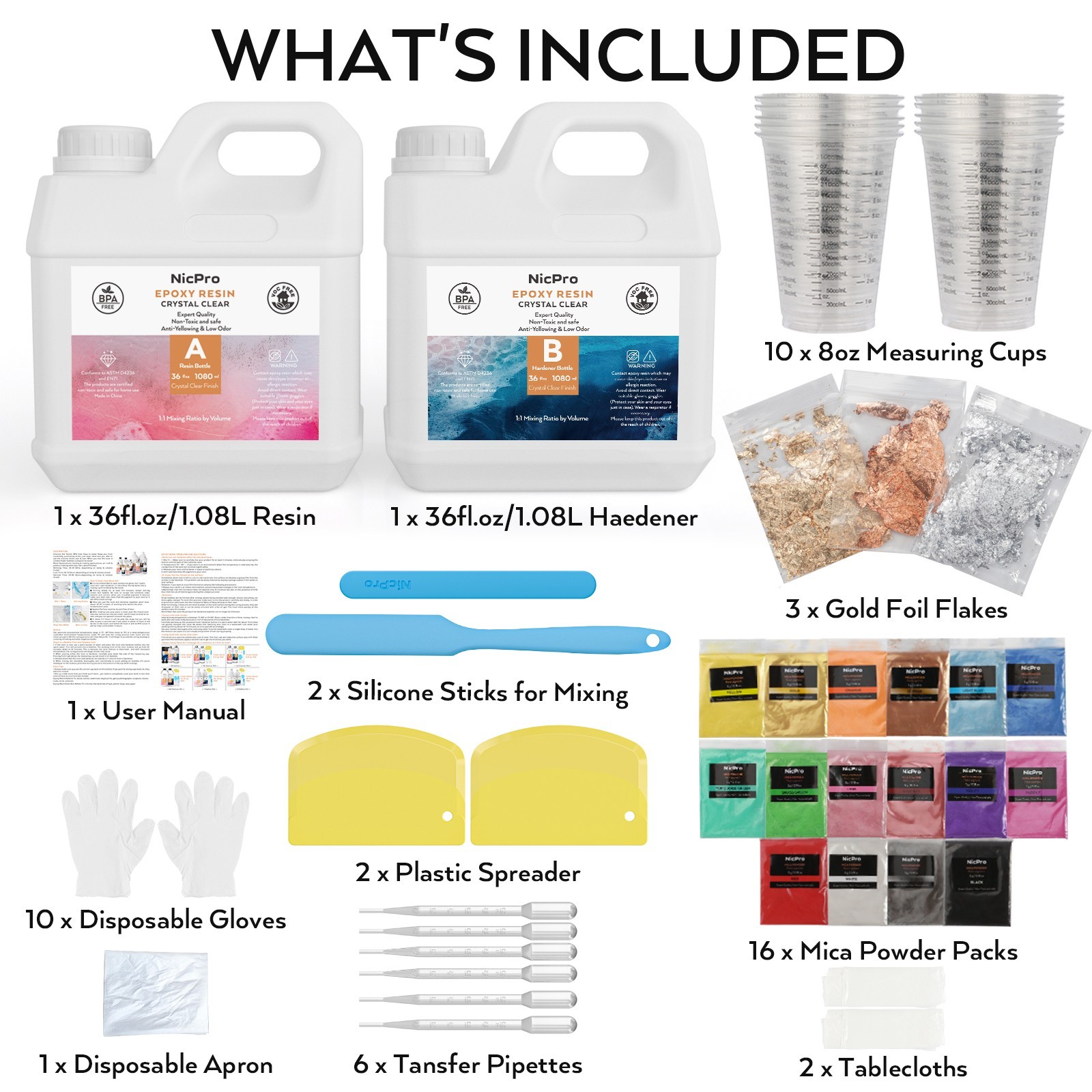 Nicpro 72OZ Crystal Clear Epoxy Resin Starter Kit for Art, Jewelry & Casting